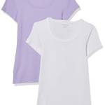 Amazon Essentials T-Shirt Aderente con Maniche Ad Aletta e Scollo Ampio Donna, Pacco da 2, Bianco/Lavanda, L