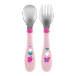 Chicco Posatine Inox 18M+, Posate Bambini, Set Pappa, Forchetta e Cucchiaio per Bambini, in Acciaio Inossidabile, Facili da Impugnare, Set Svezzamento Prima Pappa, 2 Pezzi, Rosa