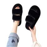 SUYGGCK Pantofole Pantofole da Donna Pantofole per Peluche A Doppia Cintura per Usura Esterna Casual Femminile di Cotone Peloso di Cotone Peloso per Le Donne-Black,39