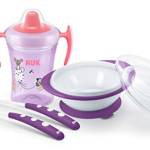 NUK Learn to Eat Set | Trainer Cup tazza biberon (230 ml) | Ciotola & Cucchiai | 6+ mesi | Senza BPA | Topo (Rosa) | 4 pezzi