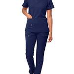 Adar Uniforms Uniforme Medico Donna - Top con Scollo a V/Pantaloni Multi-Tasca - 4400 - Navy - XS