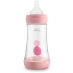 Chicco PERFECT 5 Biberon Anticolica 240 ml, Biberon Flusso Medio 2 Mesi + con Tettarella in Morbido Silicone, Biberon Biofunzionale con Intui-flow System da 240 ml, Rosa