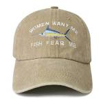 Cappello da baseball da donna con ricamo Want Me Fish Fear Me, Women Want Me Fish Fear Me - Khaki, Taglia unica