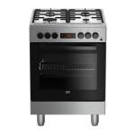 Beko - FSE62110DX- Cucina a Gas in Acciaio Inox, Piano Cottura con 3 Fornelli + 1 Wok, Forno Elettrico Integrato Ventilato - Inox, 60x60x h85 cm