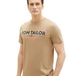 TOM TAILOR 1038663 T-Shirt con Logo Stampato, 10942-Beach Sand, S Uomo