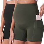 POSHDIVAH Pantaloncini premaman da donna, sopra la pancia, per allenamento, yoga, attività estive, gravidanza, corsa, leggings corti da 12,7 cm, nero + verde scuro 12,7 cm, XL