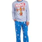 Marvel Avengers Captain Marvel Hulk Iron Man - Set pigiama per adulti con camicia e pantaloni, Blu / Grigio, XL