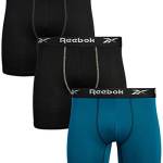 Reebok Mens Performance Quick Dry Moisture Wicking Boxer Briefs (3 Pack) (Black/Blue, Large)