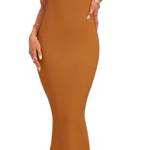 AUSELILY Donna Maxi Bodycon Vestito Marrone M