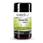 Vitamina D3, Integratore Alimentare Vegetale, Ossa, Fragilità Ossea, NUTRIVA Vegan D3 2000 UI, 60 Compresse (2 Mesi), Brevetto Vitashine