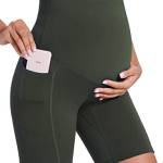 Enerful Pantaloncini da yoga premaman sopra la pancia comodi da motociclista, allenamento attivo per la gravidanza, palestra, pantaloni corti con tasche 20,3 cm/12,7 cm, Verde scuro 8", L