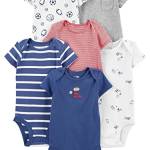 Simple Joys by Carter's Short Sleeve Bodysuit Camicia, Multicolore/Cani/Mini Righe/Multipack Sport, 6-9 Mesi (Pacco da 6) Bambino-Ragazzi