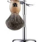 Miusco naturale Badger Capelli bagnati Pennello da barba e da barba Montaggio Stand, Cromo, Argentato, compatibile con rasoio di sicurezza, cartuccia Razor e getta Razor