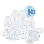 NUK Perfect Start First Choice+ Set Biberon | 0-18 Mesi | 4 x Biberon con Controllo Temperature, Ciuccio, Scovolino Bottiglie + | Sfiato anti-coliche | Senza BPA | bianca (neutro) | 10 Pezi