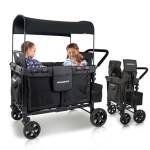 WONDERFOLD W4 Original Quad Passeggino Wagon con 4 sedili alti faccia a faccia con cinture a 5 punti, porta anteriore con cerniera di facile accesso e baldacchino rimovibile con protezione UV, nero