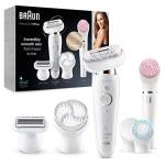 Braun Silk-épil 9 Flex Depilatore Donna, Epilatore Elettrico Donna con Testa Flessibile, Spazzola Esfoliante Corpo, Spugnetta Make Up Idea Regalo, SES9100 Bianco e Oro