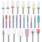 Rolokit - Set di 21 punte da trapano per unghie, 3/32 pollici, per trapano per unghie, E-File, set professionale di punte diamantate in carburo di ceramica per unghie in gel acrilico, salone di casa