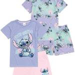 Disney Lilo And Stitch Girls 2 Pack Pigiama | Bambini Rosa Viola Just Chill Animato Alien T-Shirts Shorts Set Movie Sleepwear Merchandising