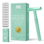 Jungle Culture® Rasoio di Sicurezza per Donne e Uomini • Rasoio Riutilizzabile in Metallo • Inc 10 Lamette da Barba • Donna Rasoio Manuale • Safety Razor Tradizionale Corpo Viso • Menta