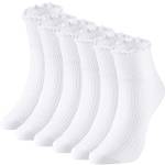 SATINIOR Donne Calzini Alla Caviglia Maglia Cotone Pizzo Increspatura Calzini Tinta Unita Calze Casual, 6 Paia (Bianco)