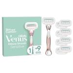 Gillette Venus Deluxe, RASOIO DONNA Smooth Sensitive, 1 MANICO e 9 LAMETTE (da 5 Lame), Rasatura Veloce, Efficace e Profonda, TECNOLOGIA SKIN CUSHION, IDEA REGALO DONNA