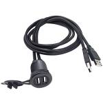 Duttek Cavo USB da cruscotto, USB per montaggio a incasso, 2 x USB 2.0 maschio a femmina, montaggio da cruscotto, montaggio a pannello, per auto, barca, moto (rotondo doppio USB 2.0, 1m)