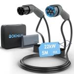 bokman Cavo Tipo 2, modalità 3 / 32A / 22 KW / 3 Fase / 5 Metri, Cavo Ricarica Auto Elettrica Tipo 2 con Borsa per Il Trasporto e Asciugamano in Microfibra