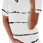 YMING Camicia Il Tempo Libero di Base da Donna Camicia Estiva Casual A Maniche Corte T-Shirt con Stampa A Righe Bianco L