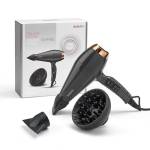 BaByliss 6719DE Asciugacapelli Professionale AC, MADE in ITALY, Funzione Ionica, 2200W con Diffusore e 2 Concentratori, Velocità Aria fino a 115 kmh, 2 velocità/2 temperature, Grigio