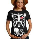 For G and PL Maglietta premaman da donna a maniche corte con grafica divertente per Halloween, taglie S-XXL, Scheletro, M