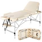 Yaheetech Lettino da Massaggio Pieghevole Portatile 3 Zone in Alluminio e Ecopelle per Fisioterapia Tattoo Tatuaggi Regolabile in Altezza Portata 250 kg Beige