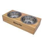 WOOD YOU Ciotole per cani gatti personalizzate, in acciaio inox con Supporto in legno, per Animali Domestici Taglia Piccola, Incisione a Laser Handmade in Italy