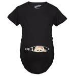 Crazy Dog Tshirts - Maternity Baby Girl Peeking Pink Bow New Baby Announcement Pregnancy T Shirt (Black) - S - Divertente Magliette di maternità