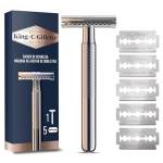 King C. Gillette RASOIO di Sicurezza, 1 Manico, 5 Lamette da Barba, in Acciaio Inossidabile, Lametta rivestita di Platino IDEA REGALO UOMO PER CURA DELLA BARBA