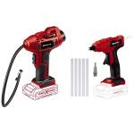 Einhell Compressore per auto a batteria CE-CC 18 Li-Solo Power X-Change & Pistola Incollatrice a Batteria TE-Cg 18 Li-Solo Power X-Change, Li-Ion, 18 V, Max. 170 °C