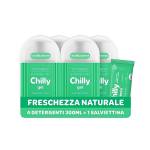 Chilly Detergente Intimo Fresco, Detergente per l'Igiene Intima con Molecola Antiodore, Formula Fresca con Mentolo Naturale, PH 5, Clinicamente Testato, Confezione da 4 Flaconi da 300 ml