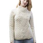 Aran Crafts Cardigan irlandese da donna lavorato a maglia con zip laterale (100% lana merino), Naturale, S