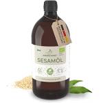 MASSAGE-EXPERT Olio di sesamo biologico spremuto a freddo, olio base stagionato per massaggi, ayurveda, cura della pelle e capelli [1 litro con tappo a spruzzo]