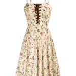 Scarlet Darkness Abito vintage vittoriano da donna A-Line senza spalline, Motivo floreale beige., S