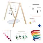 Set of 5 Montessori inspired mobiles with gym holder - Black and white mobile, Pink Gobbi, Dancers, Octahedron, Rainbow. Montessori mobile. Baby mobile. Hanging mobile. Crib toy.