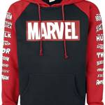 Marvel Logos Uomo Felpa con Cappuccio Nero/Rosso L 65% Cotone, 35% Poliestere Regular