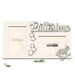 Cornice Portafoto Multipla in Legno con Scritta Battesimo, Stelle e Cavalluccio e Dondolo, Idea Regalo Battesimo o Bomboniera per Bimbo o Bimba – Made in Italy