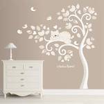 Adesivi murali bambini Wall decals Baby Wall stickers Albero Cameretta Bambini Albero Vento con gatto e Uccellini