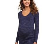 Motherhood Maternity Long Sleeve V-Neck Side Ruched Tee Shirt T, Colorante Blu Navy, XL Donna