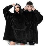 GC GAVENO CAVAILIA Coperta oversize con cappuccio da donna e uomo adatta a tutti, coperta con cappuccio in peluche, soffice e comoda coperta con cappuccio per adulti, felpa con cappuccio, nera