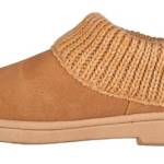 Clarks Pantofole da Donna in Pelle Scamosciata con Colletto Lavorato a Maglia - Fodera in Pelliccia Sintetica, Cannella, 38 EU