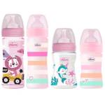 Chicco Set di 4 biberon anti-coliche rosa anti-coliche per bambini dalla nascita fino a 6 Mo.Effetto Mama Tettarella in silicone 0 m + 2 m+, 2 x 150 ml & 2 x 240 ml, Made in Italy