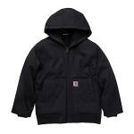 Carhartt Boys' Zip Front Canvas Insulated Hooded Active Jac, Caviar Black, Small (7/8)