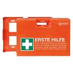 ACTIOMEDIC I Astuccio di emergenza mobile e stazionario con supporto a parete, DOMINO DIN 13157:2021, medicazioni ipoallergeniche, etichettatura multilingue, supporti visivi, 28 x 12 x 20 cm