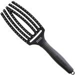 Olivia Garden - Fingerbrush Combo Medium - Spazzola Piatta per Capelli Medi, Secchi e Districati - Testa Curva - Setole Cinghiale e Nylon per Lucentezza Naturale - Capelli Fini, Medi e Spessi - Nero